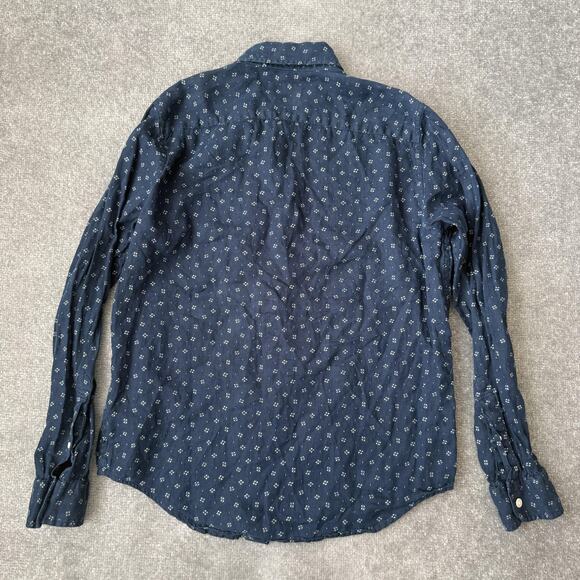 Abercrombie & Fitch Shirt Mens Large Navy Linen Button Down Long Sleeve Floral - Picture 7 of 7